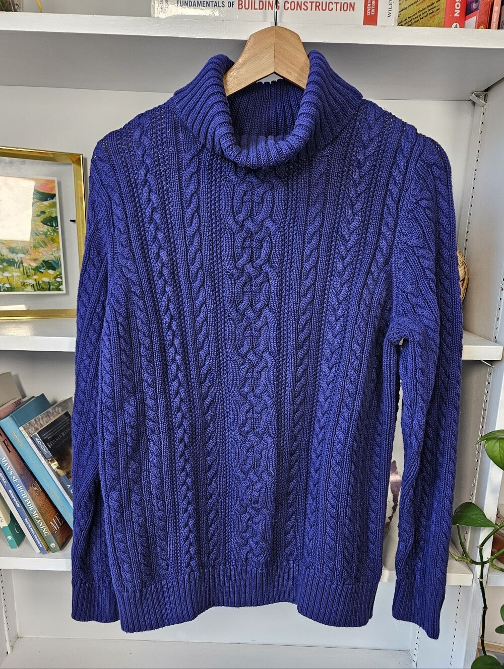 croft & barrow Royal Blue Cable Knit Turtleneck Sweater Fisherman Cotton Size XL